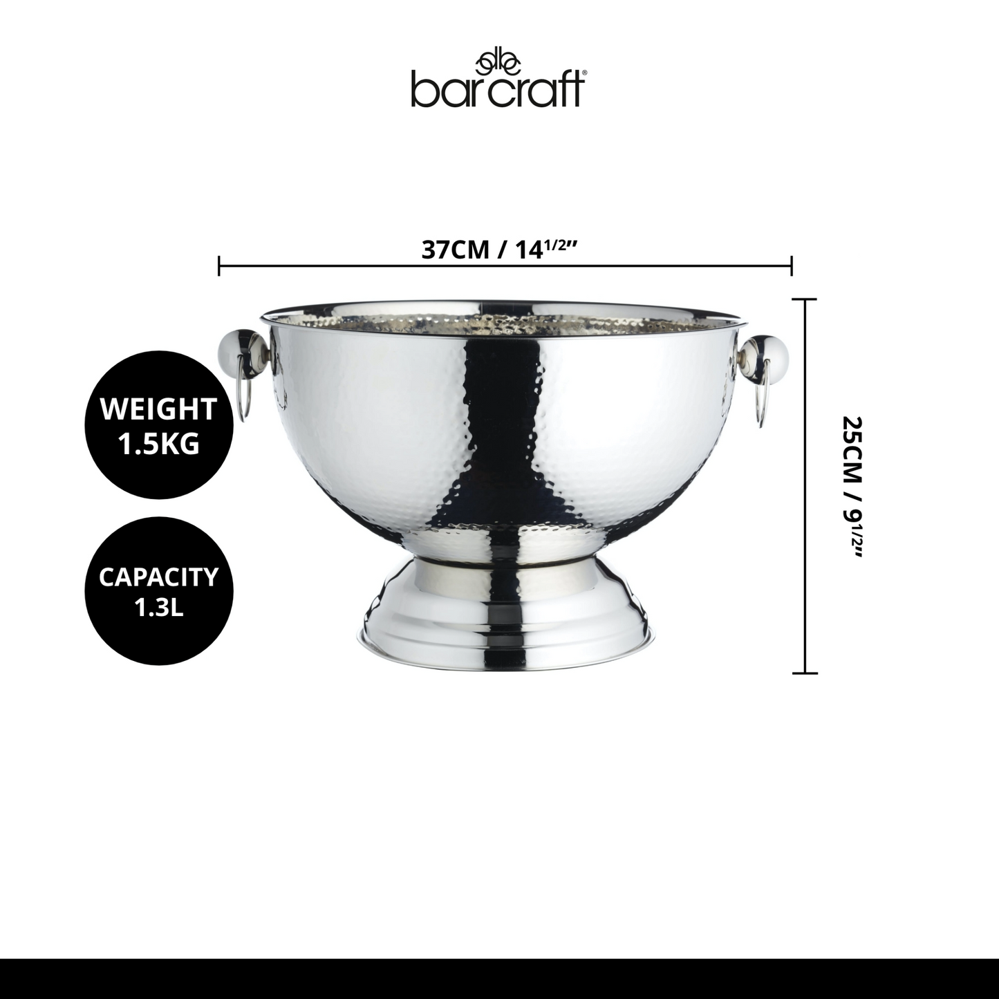 Champagnekoeler van Barcraft met afmetingen, gewicht en inhoud weergegeven – ideaal voor wijnliefhebbers, verzamelaars en interieurliefhebbers – verkrijgbaar bij Sherlocks Place.