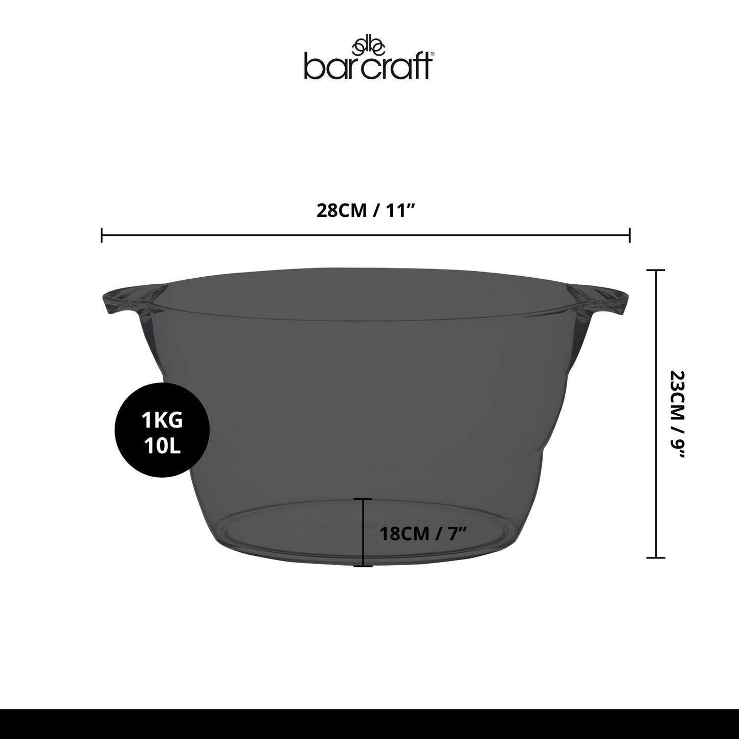 Afmetingen en inhoud van de BarCraft flessencooler: 10 liter, lichtgewicht acryl ontwerp. Verkrijgbaar bij Sherlocks Place.
Handig voor outdoor gebruik, makkelijk mee te nemen.
