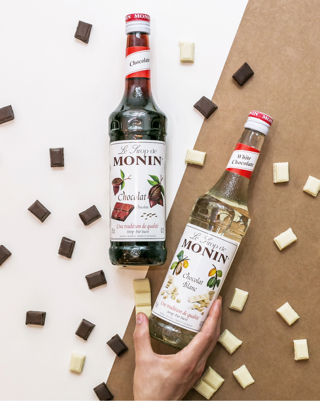 Monin White Chocolate & Dark Chocolate 70cl flessen - Sherlocks Place Rotterdam