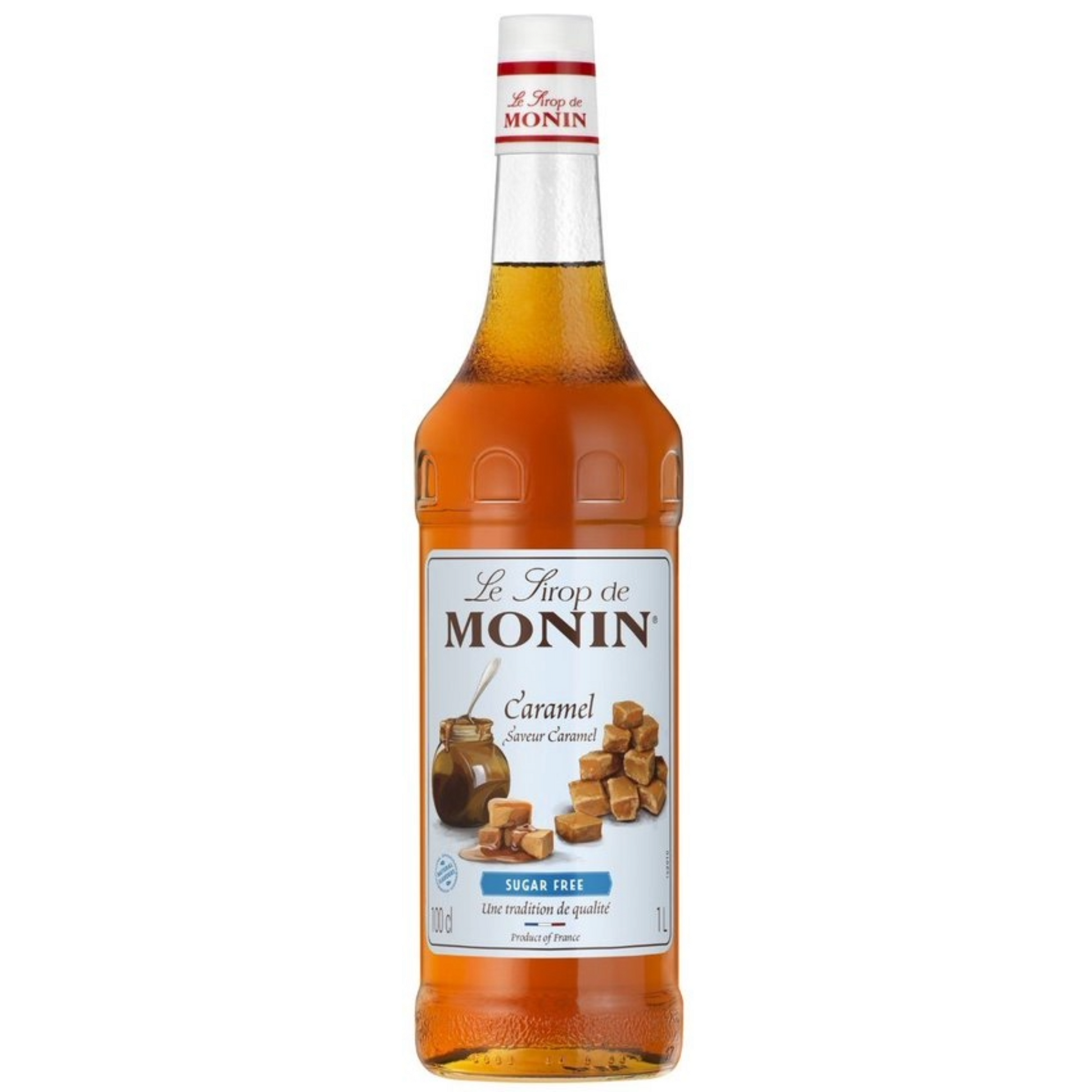 Glazen Fles Monin Caramel Suikervrij 1 liter verkrijgbaar bij Sherlocks Place otterdam