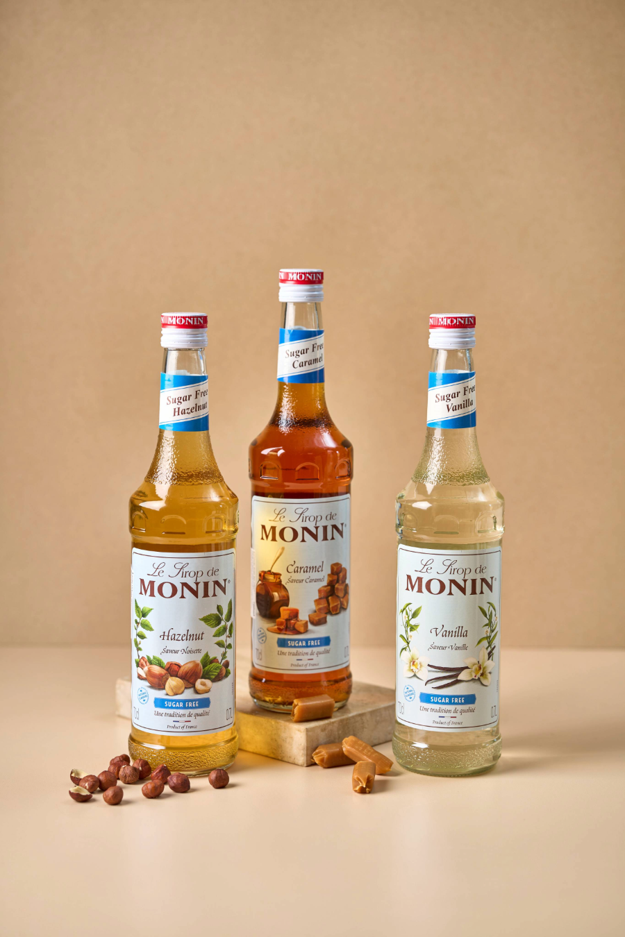 Monin Sugar Free smaken - Hazelnut, Caramel, Vanilla - Sherlocks Place Rotterdam