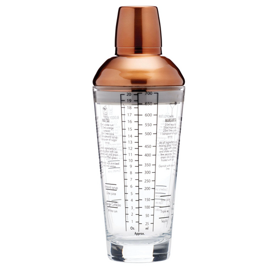 BarCraft cocktailshaker van glas met maatverdeling en koperkleurige dop – ideaal voor het mixen van cocktails. Verkrijgbaar bij Sherlocks Place.