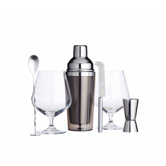 BarCraft Gin Cocktail Gift Set met shaker, glazen, jigger, roerspaan en mes – elegant en professioneel design voor de ultieme cocktailervaring. Verkrijgbaar bij Sherlocks Place.