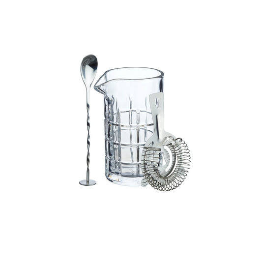 Luxe 3-delige cocktailset met mengglas, barlepel en strainer – ideaal voor homebartenders, cocktailliefhebbers en als stijlvol cadeau. Verkrijgbaar bij Sherlocks Place.