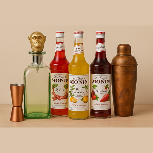 Leuke cadeauset met Monin siropen en BarCraft bar supplies. Verkrijgbaar bij Sherlocks Place 