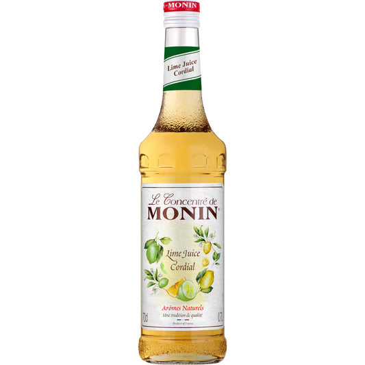 Product foto van een glazen fles van Monin concentraat Lime Juice Cordial 70cl - Verkrijgbaar bij Sherlocks Place Rotterdam