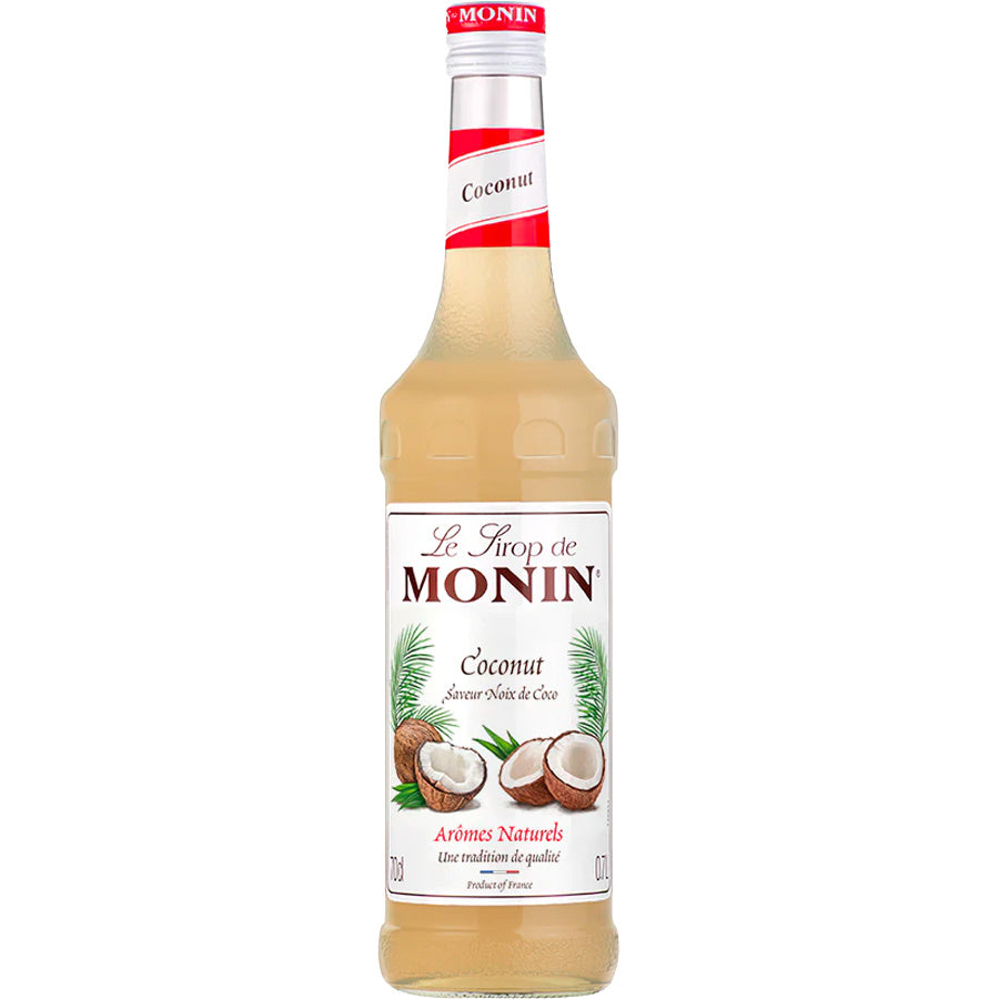 Productfoto van een glazen fles Le Sirop de Monin Coco  70cl. Verkrijgbaar bij Sherlocks Place Rotterdam