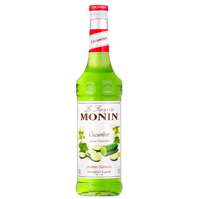 Product foto van een glazen fles Monin siroop Cucumber, inhoud 70cl verkrijgbaar bij Sherlocks Place Rotterdam