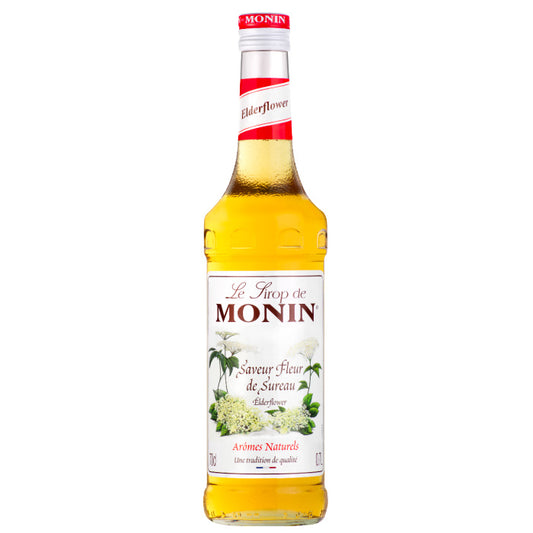 Product foto van een fles Monin Elderflower syrup 70cl. Een waanzinnige smaak om je bieren, theeën en lemonades te verrijken. Verkrijgbaar bij Sherlocks Place Rotterdam 