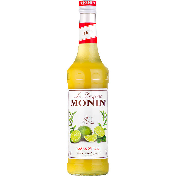 Productfoto van een fles Monin siroop smaak Lime ook wel Citron Vert. Glazen fles van 70cl verkrijgbaar bij Sherlocks Place Rotterdam