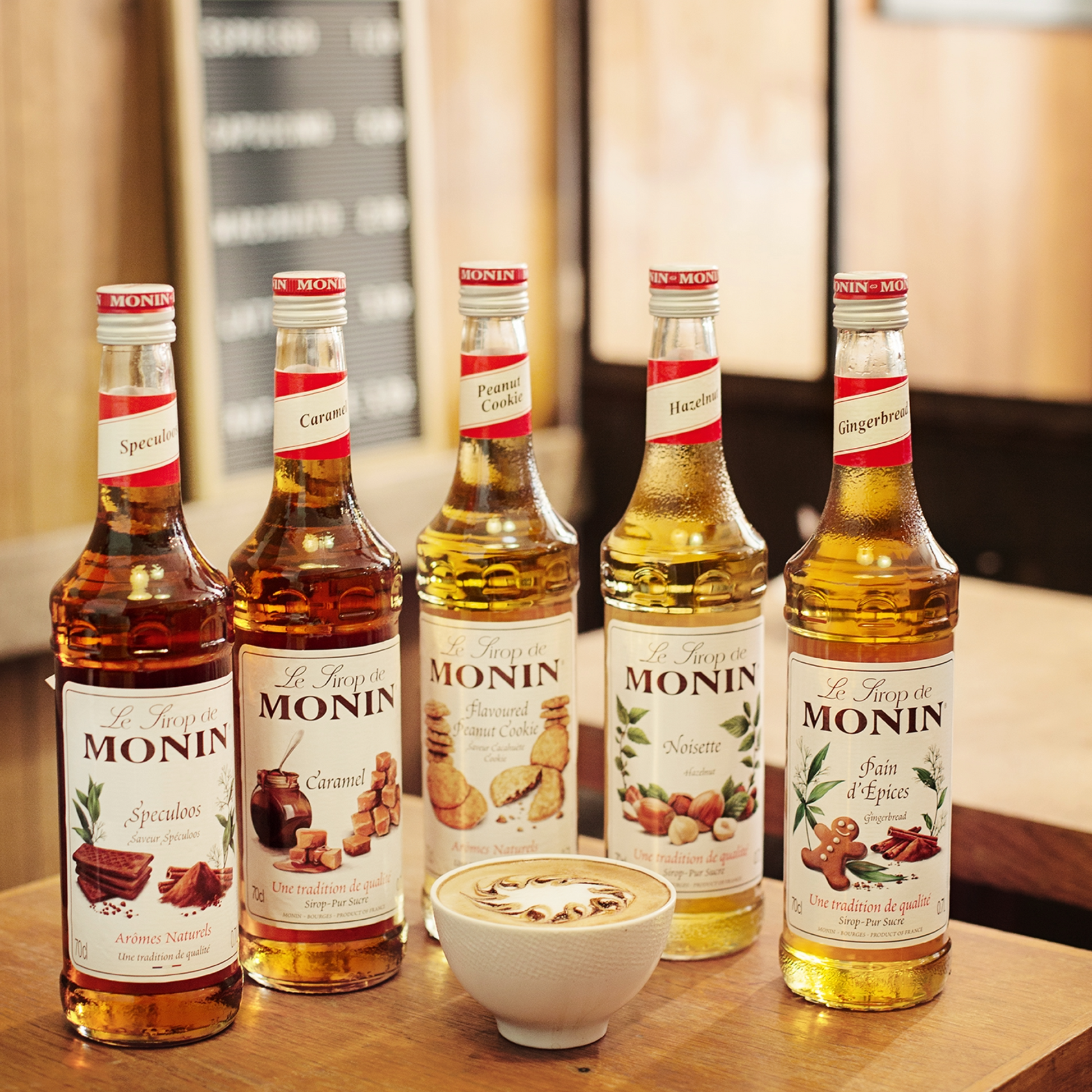 Monin Coffee flavours siropen Speculoos, Caramel, Hazelnut en Gingerbread bij Sherlocks Pace Rotterdam